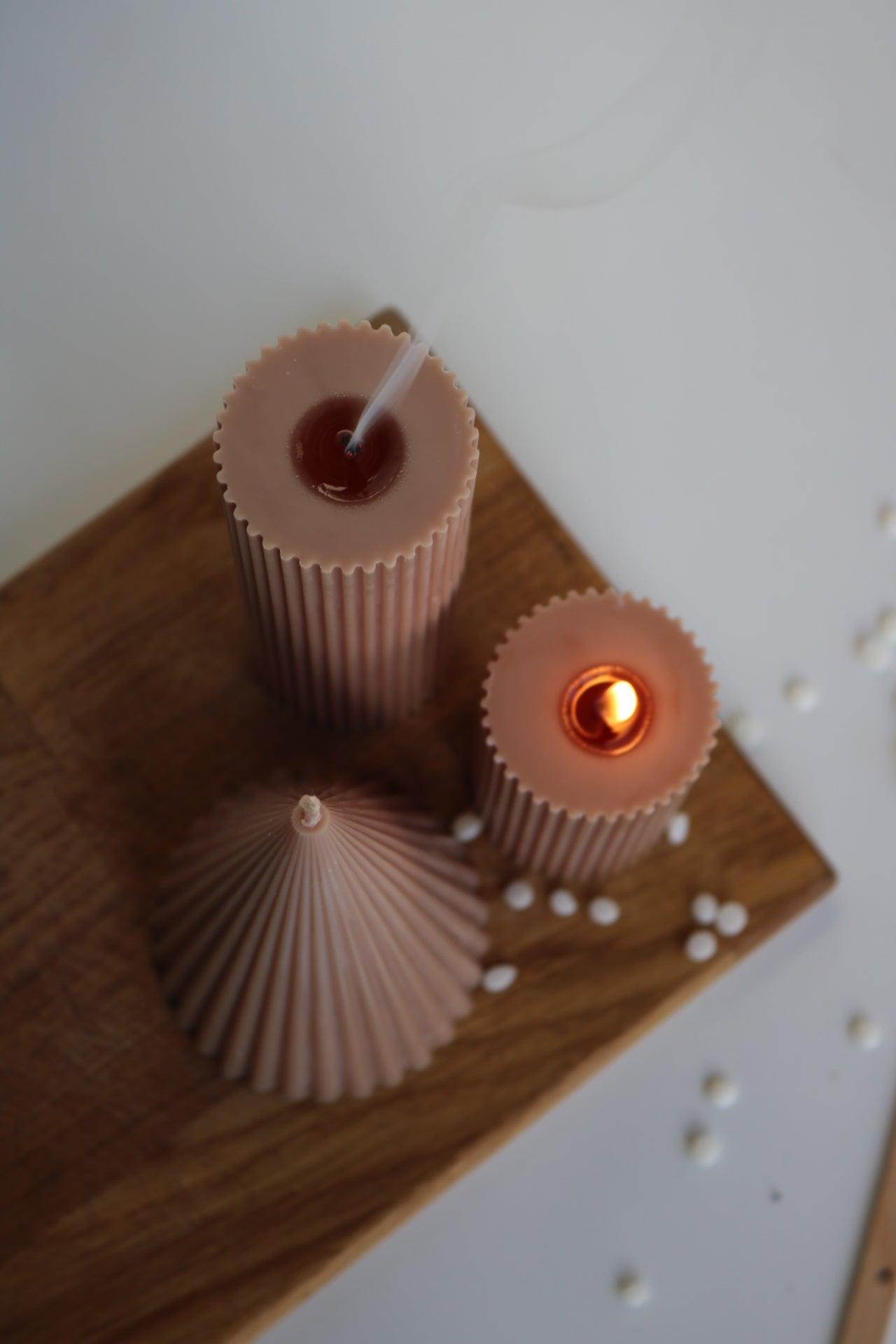 🌿Ribbed Pillar Candle Trio – Decorative Soy Wax Set